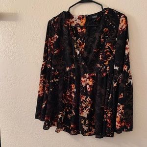 Black gray floral blouse